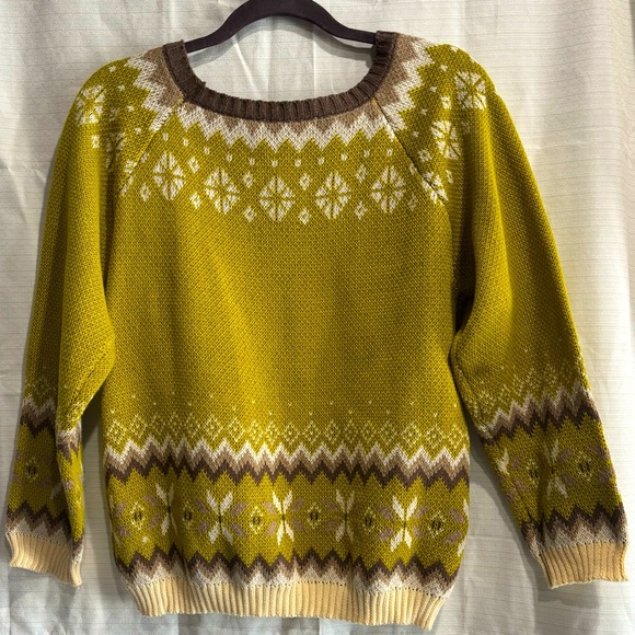 MISSLOOK Sweaters - MISSLOOK women’s crewneck sweater size Med brown/cream/chartreuse